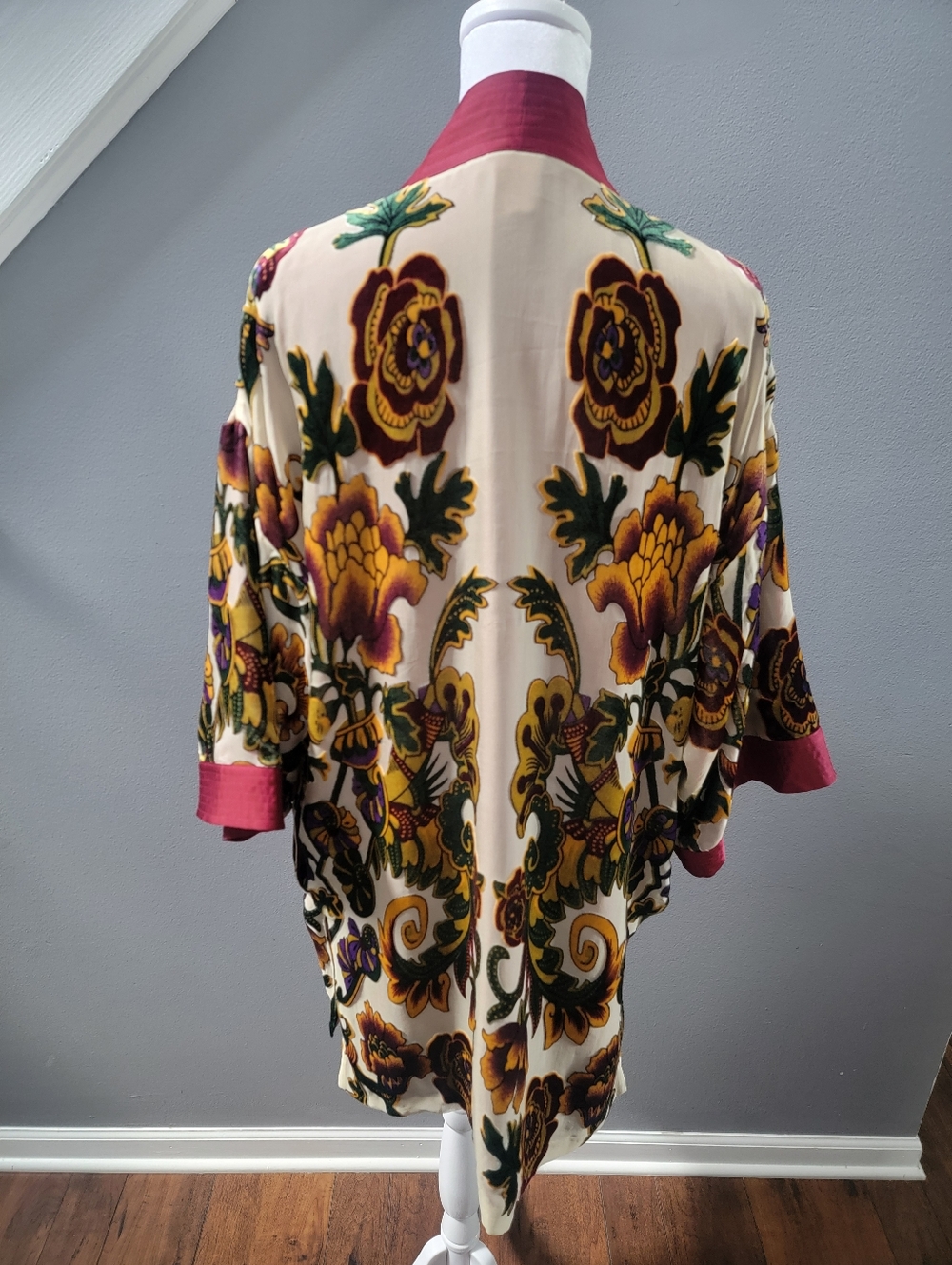 Chicos Boho Heritage Floral Velvet Burnout Open Kimono Multicolor S/M - Picture 5 of 6